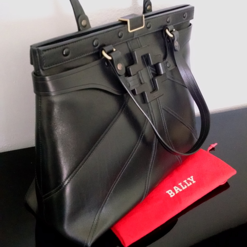 NEW Bally black leather shoulder bag. Never used.